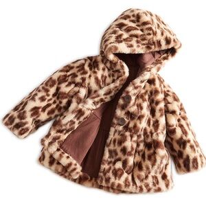 NWT Leopard Print Faux Fur Coat with Hood